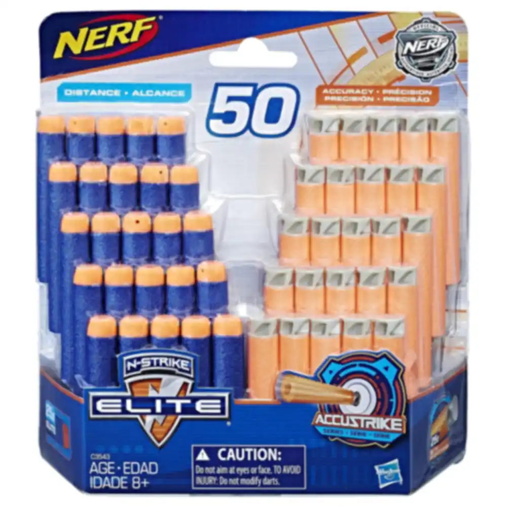 Nerf N-Strike Elite and AccuStrike 50 Dart Refill Pack with 25 Elite Darts and 25 AccuStrike Darts for Distance and Accuracy - C3543