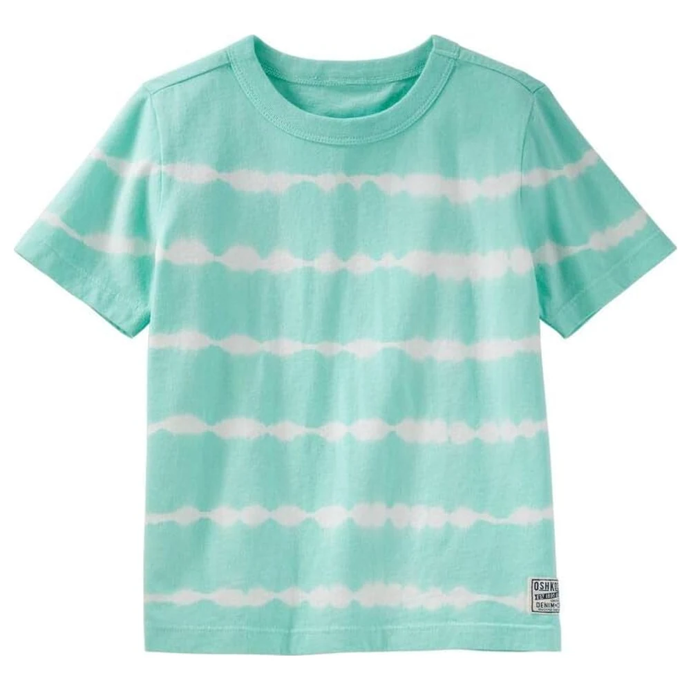 OshKosh B'gosh Boys Tie-Dye Stripe T-Shirt in 100% Cotton Jersey, Round Neck, Short Sleeves, Size 4-5 Years, Turquoise