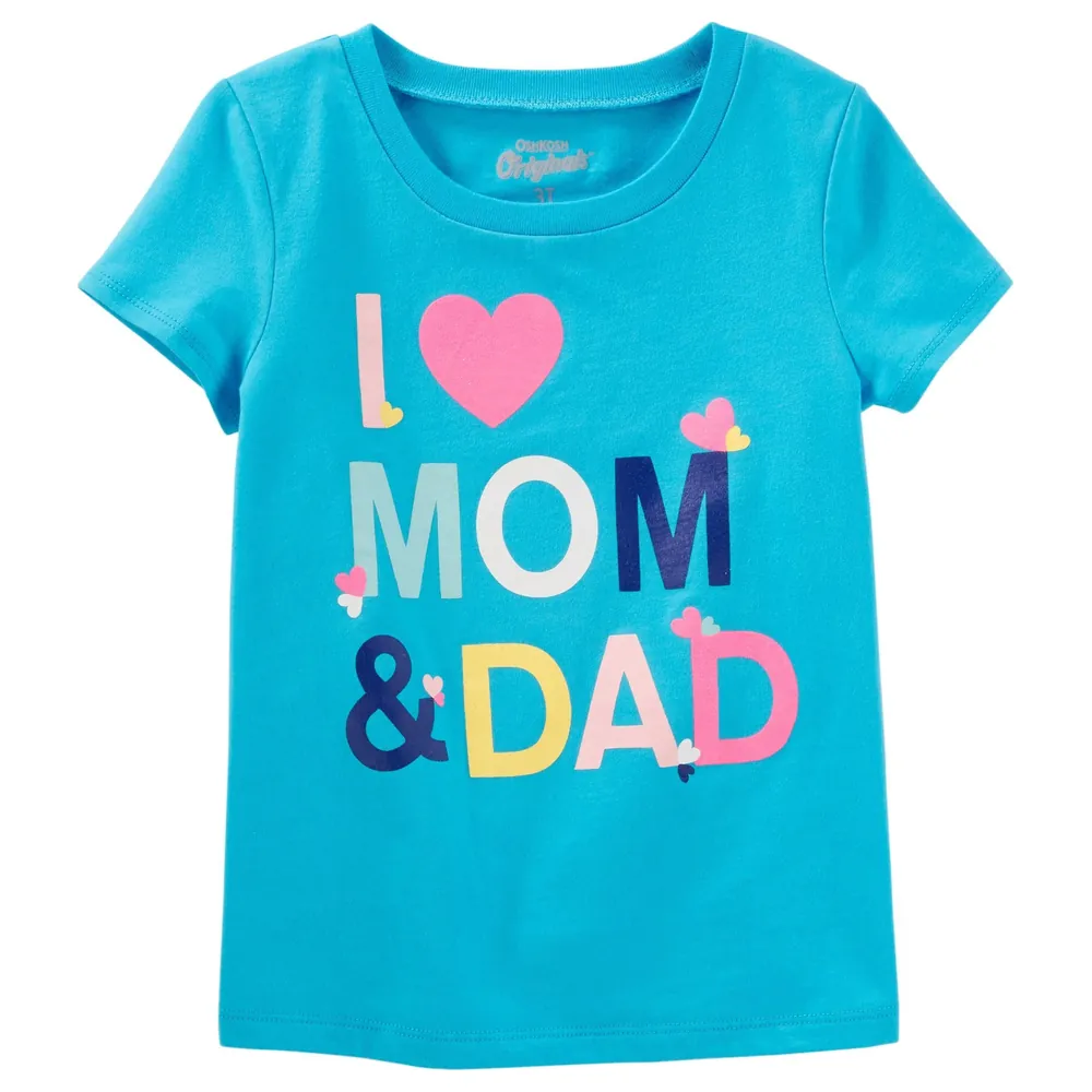 OshKosh B'gosh I Love Mom and Dad Graphic Short Sleeve T-Shirt with Heart Print, Blue, 24 Months