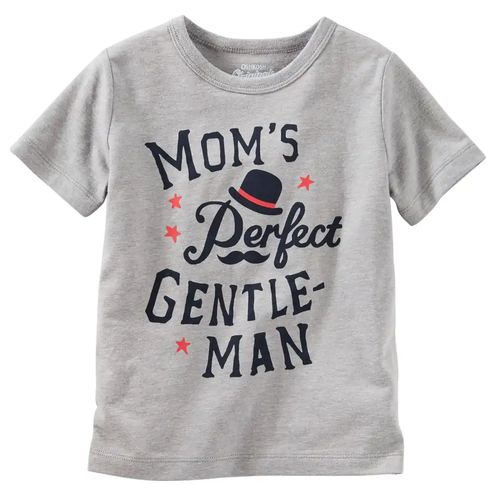 OshKosh B'gosh Originals Kids Mom's Perfect Gentle-Man Graphic T-Shirt, Soft Cotton Jersey, Round Neck, Short Sleeves, Size 2T, Grey