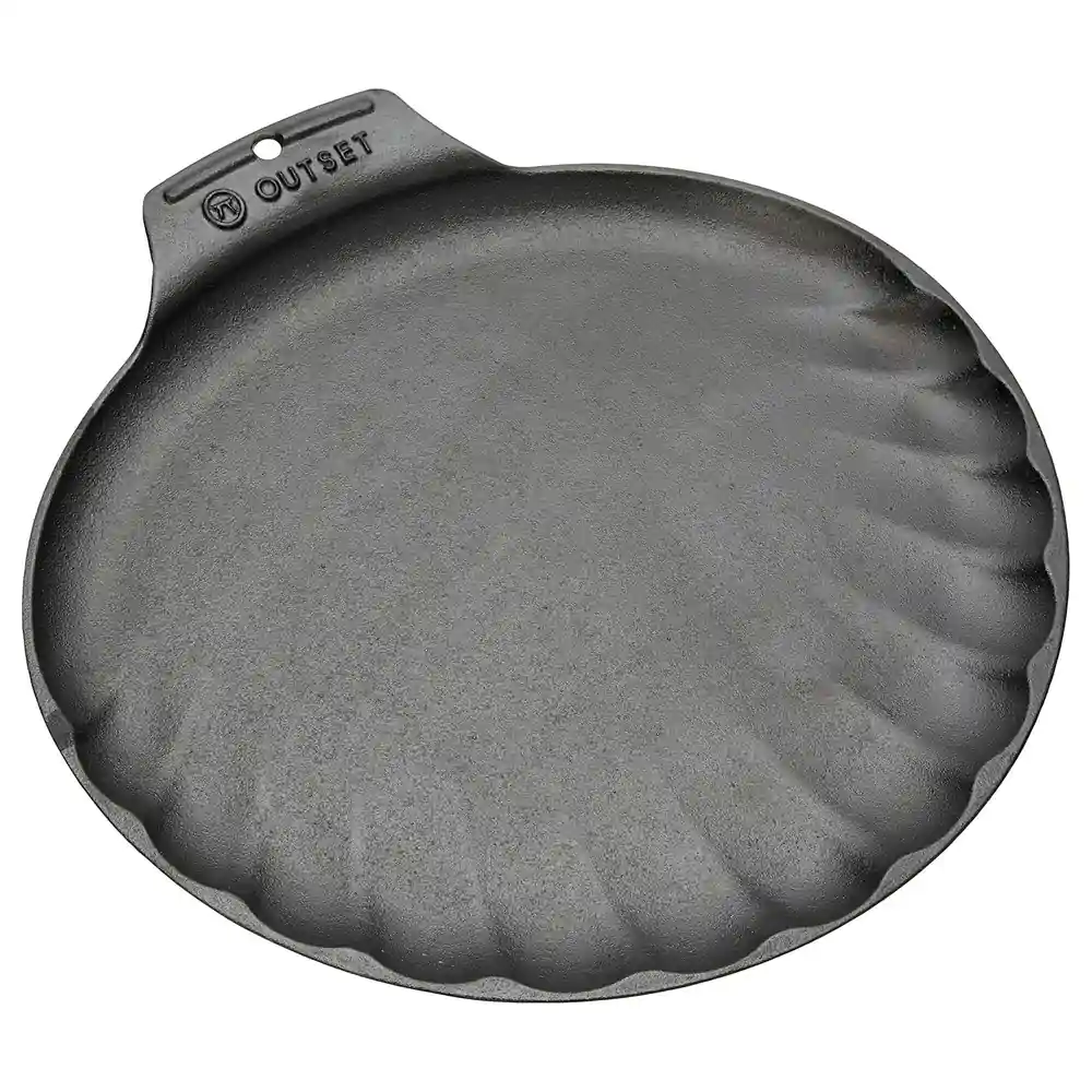 Outset 76378 Scallop Cast Iron Grill and Serving Pan, 12 Inch Pre-Seasoned Seafood Pan for Grill, Stovetop and Oven, Black - 76378 - Image 3