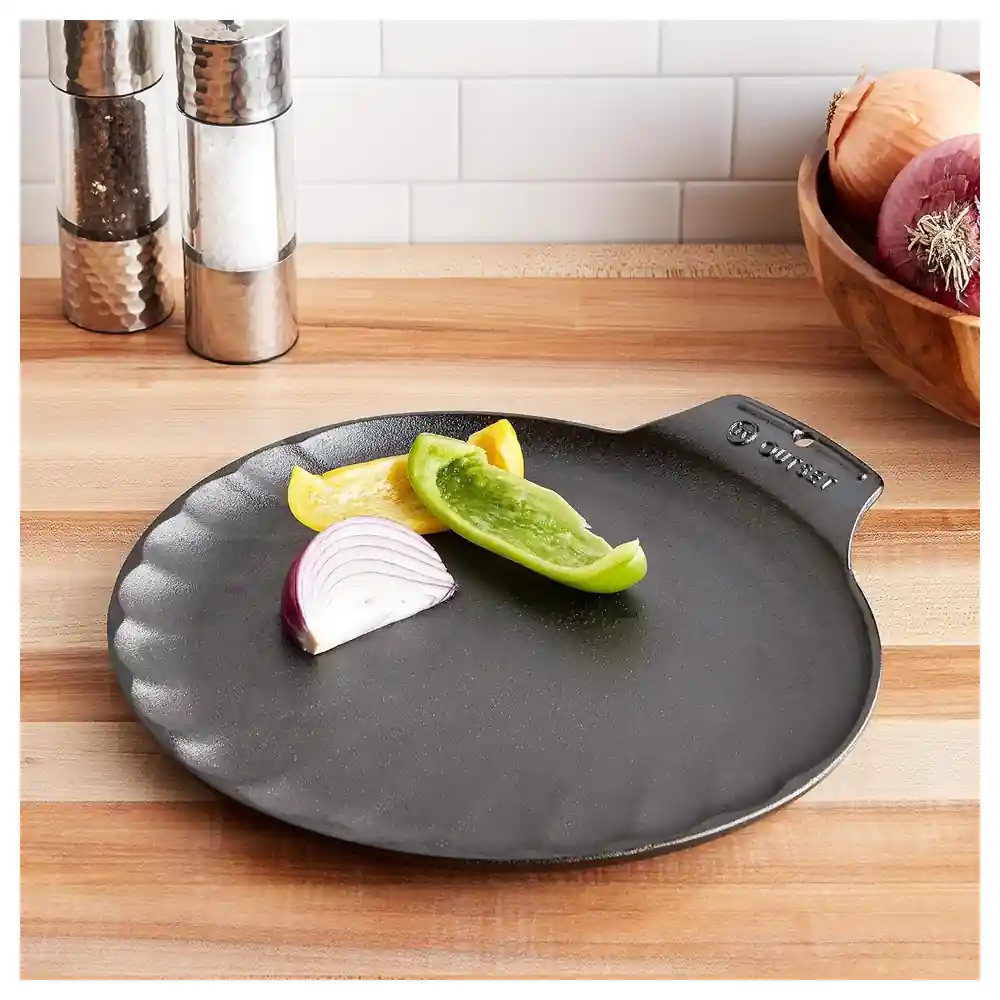 Outset 76378 Scallop Cast Iron Grill and Serving Pan, 12 Inch Pre-Seasoned Seafood Pan for Grill, Stovetop and Oven, Black - 76378 - Image 6