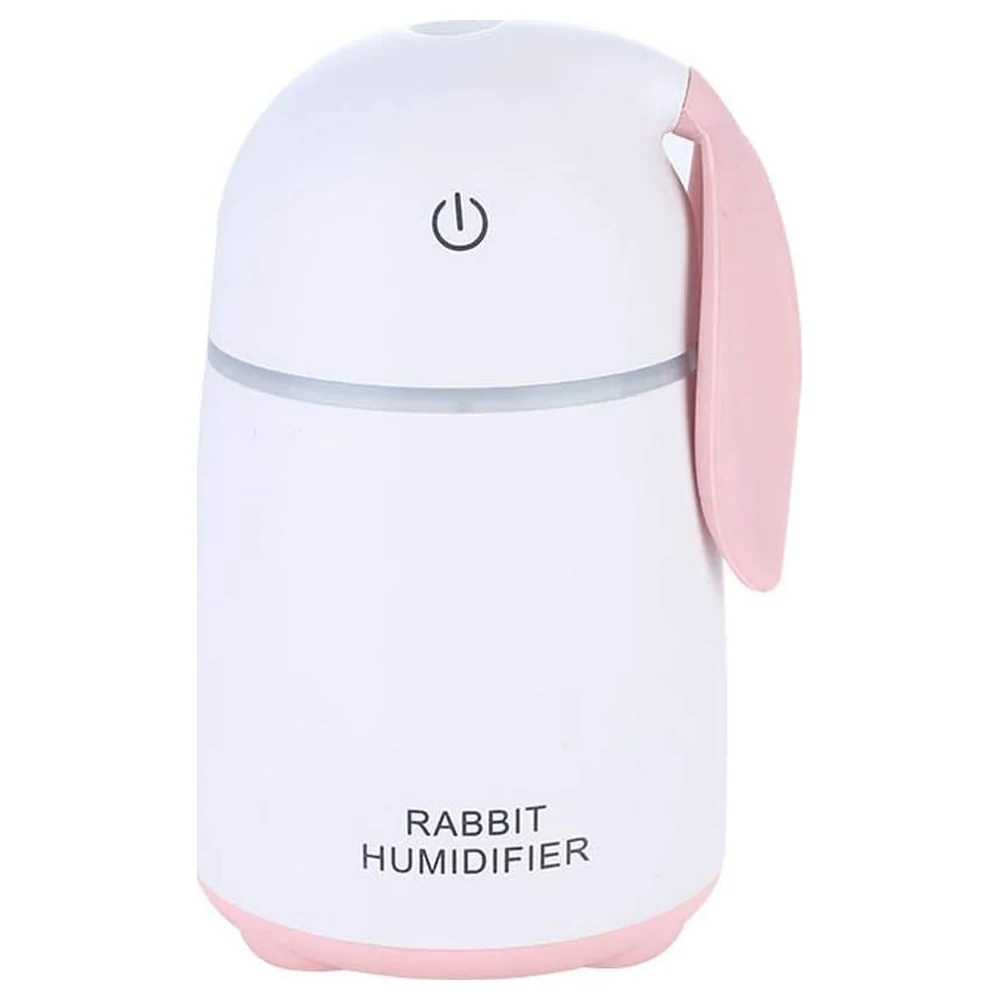 Rabbit Mini Cool Mist Humidifier, USB Powered Desktop Air Humidifier with One-Touch Power Button, White with Pink Ear