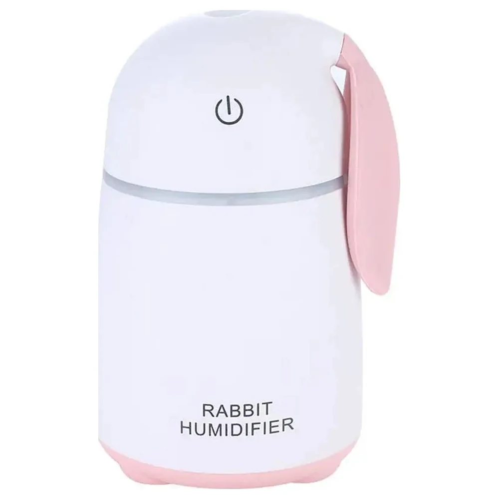 Rabbit Mini Cool Mist Humidifier, USB Powered Desktop Air Humidifier with One-Touch Power Button, White with Pink Ear - Image 2