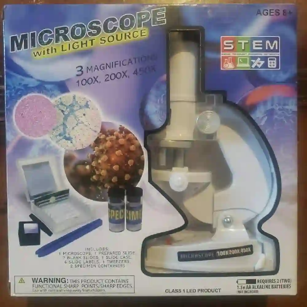 STEM Microscope Kit with LED Light Source, 100x 200x 450x Magnification, Slides, Tweezers and Specimen Containers, Science Toy for Ages 8 and Up, White - Image 3