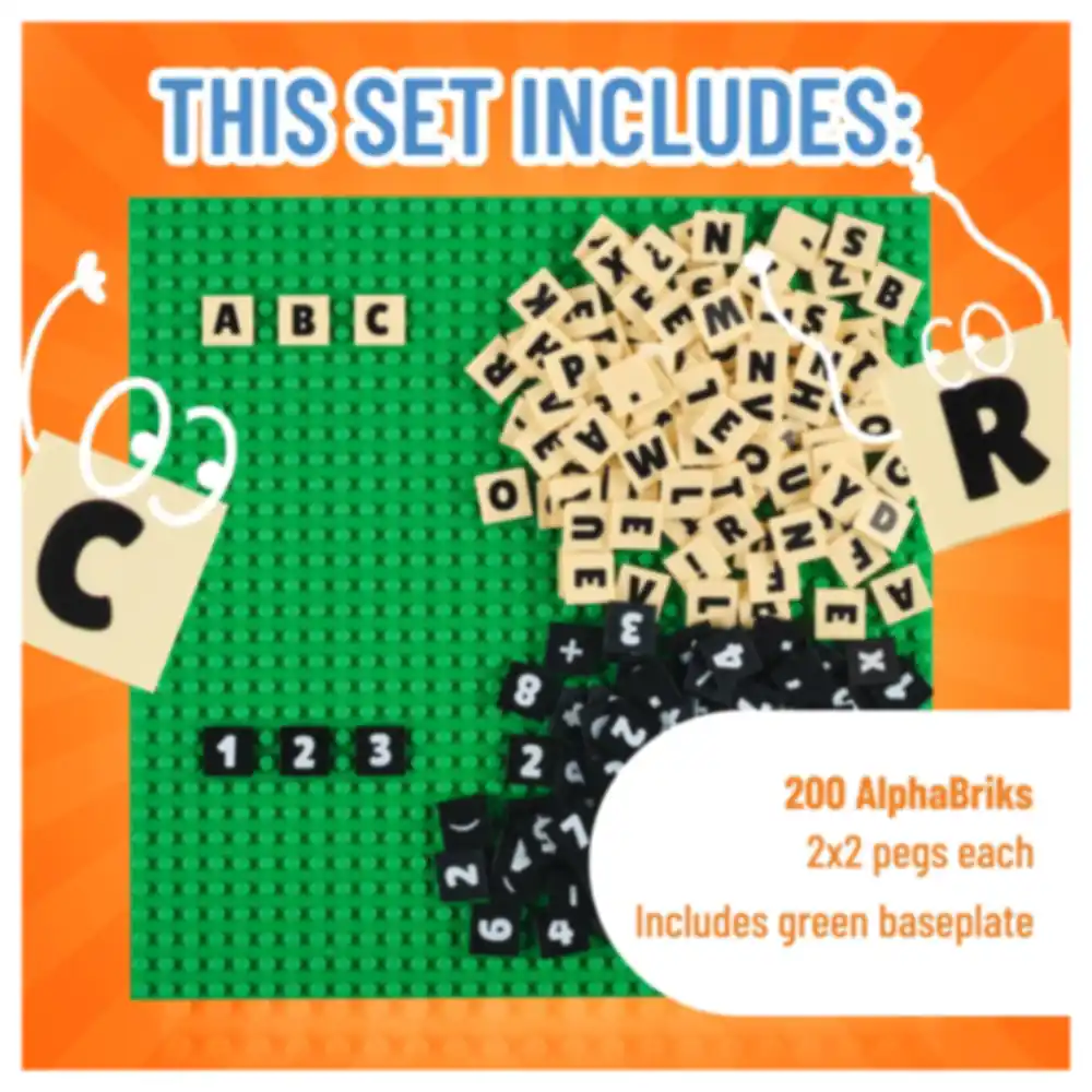 Strictly Briks AlphaBriks and MathBriks Set with 10x10 Inch Green Stackable Baseplate, 200 Letter and Number 2x2 Tiles - Image 3