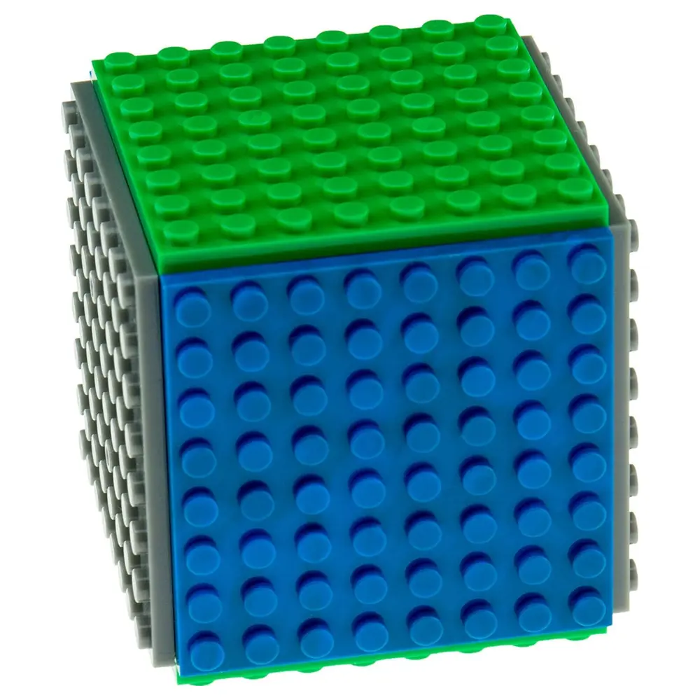 Strictly Briks Classic Mini Cube Building Set, 14 Pieces with 6 Stackable 8x8 Baseplates and 8 3D Briks for 3D Building, Blue, Green and Gray