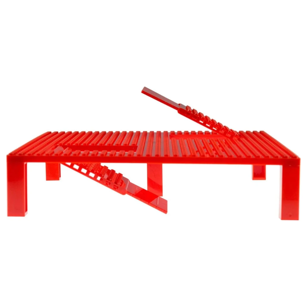 Strictly Briks Classic Trap and Gap Stackable Baseplate Set, 10 x 10 Inch Red Baseplate with Trap Doors, Ramps and 5 Stackers - Image 2
