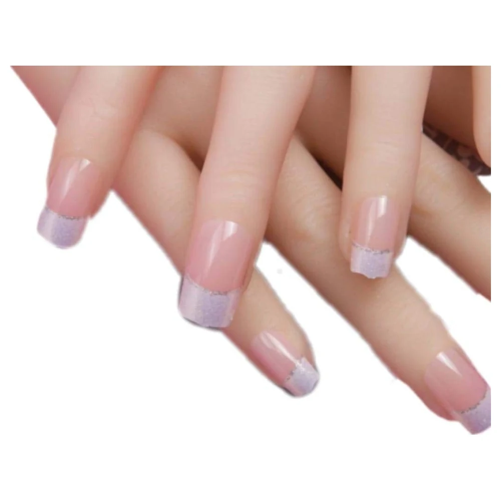 TCA.Q.J French Tip False Nails Set, 24 Pieces Square Press On Nail Tips with Airbrush Design and Adhesive Tabs for a Salon-Style Manicure