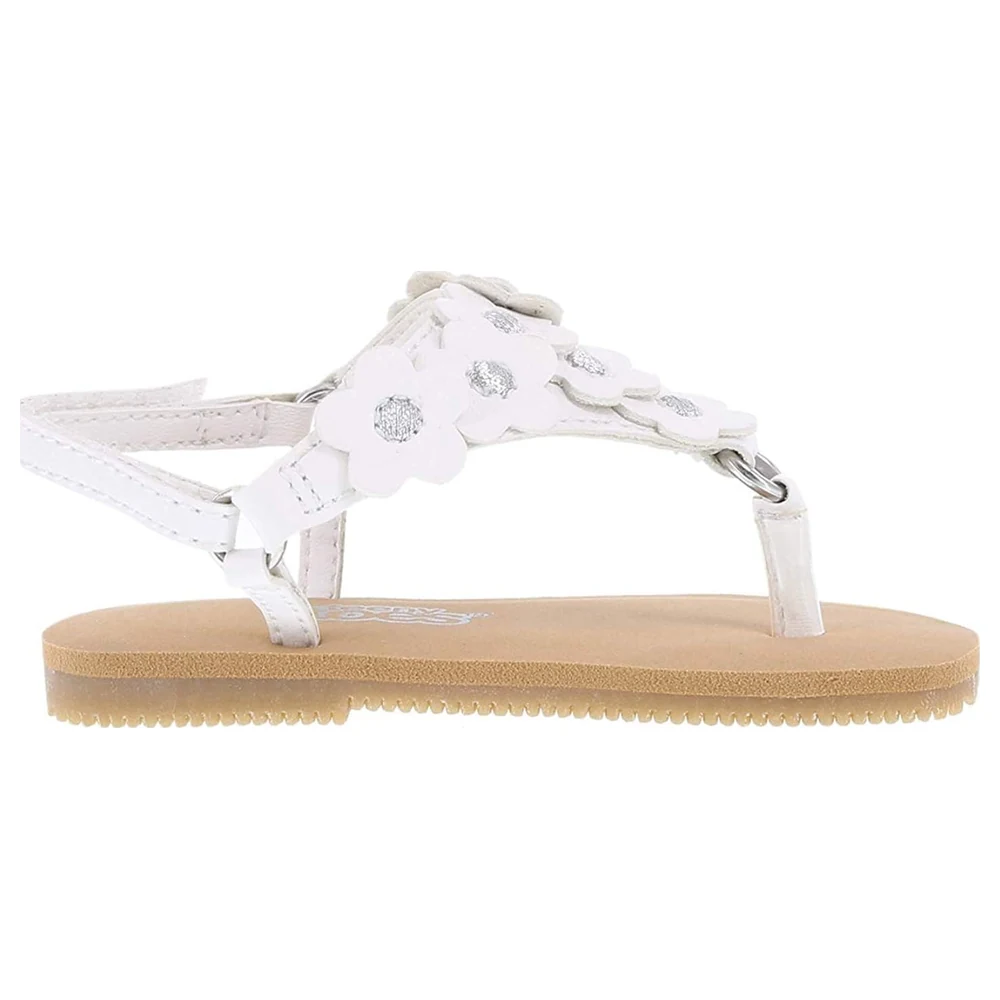 Teeny Toes Girls Infant Flower Charlotte Thong Sandal with Hook and Loop Strap and Rubber Sole, Size 1 US, Brown and White - Image 2