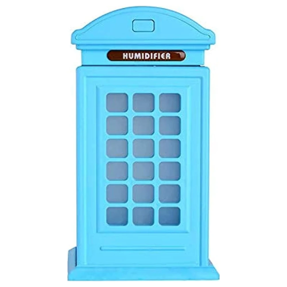 Telephone Booth Ultrasonic Cool Mist Humidifier with Colourful Light and Touch Control, Decorative Desk and Room Humidifier, Blue