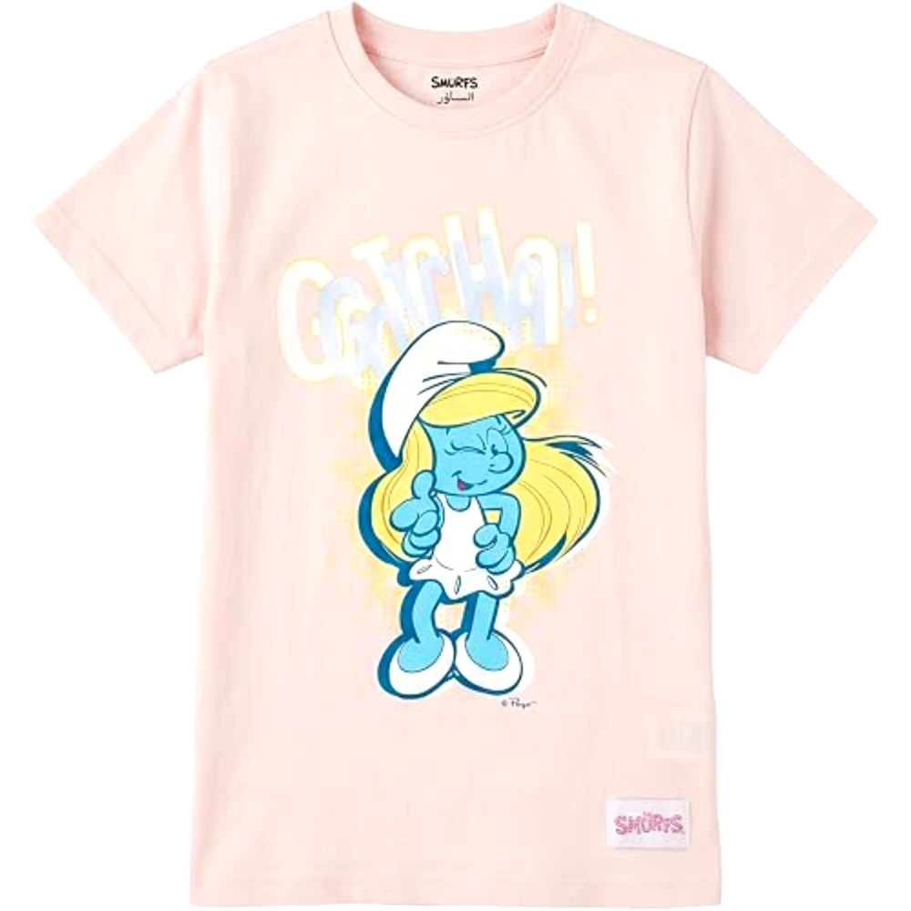 The Smurfs Smurfette Ooh La La Girls T-Shirt, 100 Percent Cotton, Crew Neck, Regular Fit, Casual Wear, 2-3 Years, Pink - TU25943-2-3