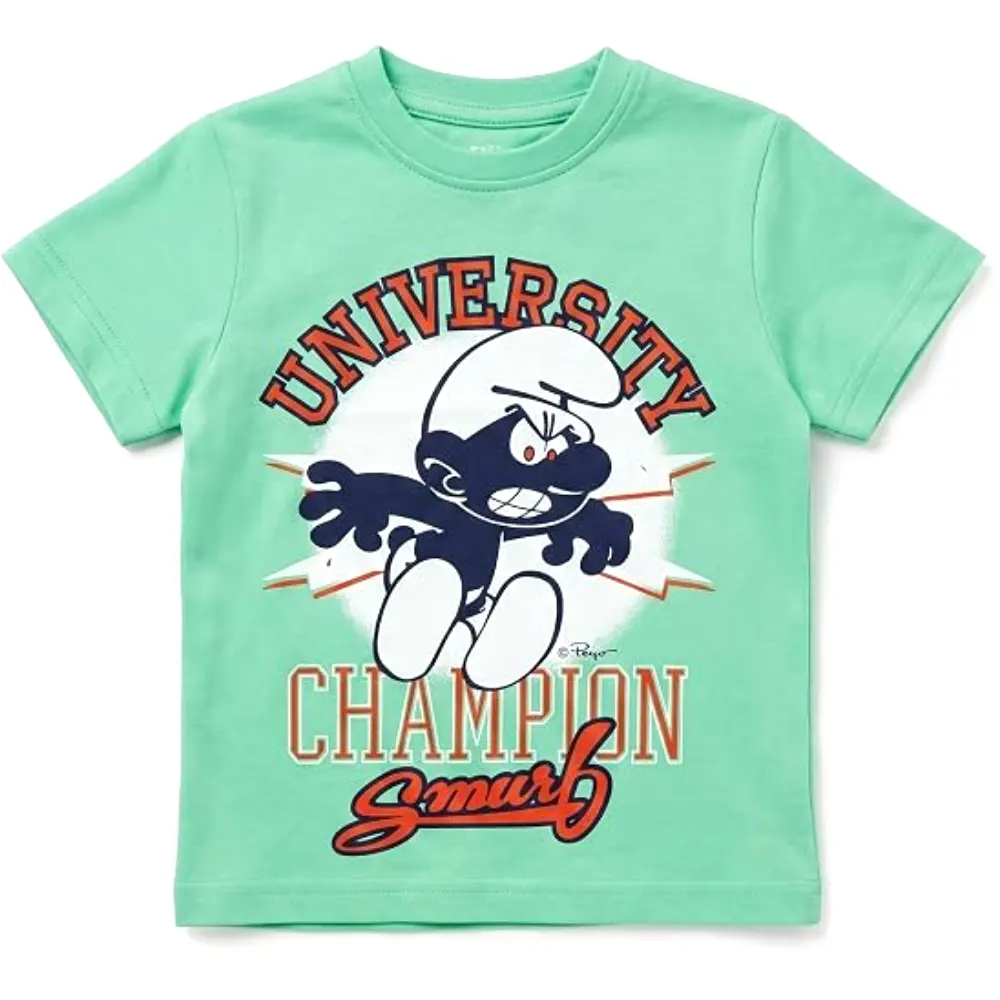 The Smurfs University Champion Boys T-Shirt, 100 Percent Cotton, Crew Neck, Regular Fit, Casual Wear, 3-4 Years, Green - TU25940-3-4