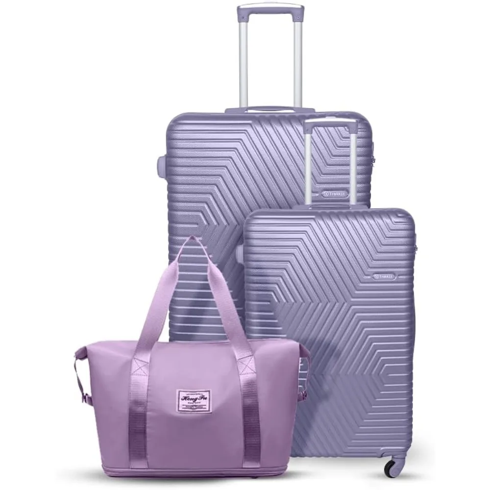 TrekKit Suitcase Set of 2 Pieces with Duffle Bag, 20, 28-Inch ABS Hard-Shell Luggage, 4 Spinner Wheels, Combination Lock and Family Travel Storage, Purple - D-JNX01-2-Purple