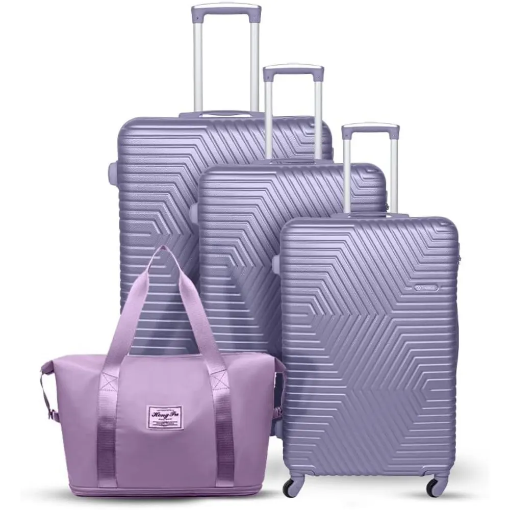 TrekKit Suitcase Set of 3 Pieces with Duffle Bag, 20, 24, 28-Inch ABS Hard-Shell Luggage, 4 Spinner Wheels, Combination Lock and Family Travel Storage, Purple - D-JNX01-3-Purple