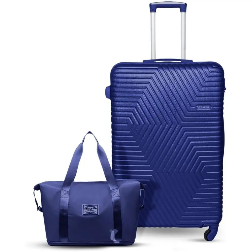 TrekKit Suitcase with Duffle Bag, 28-Inch ABS Hard-Shell Luggage, 4 Spinner Wheels, Combination Lock and Family Travel Storage, Blue - D-JNX01-28-Blue