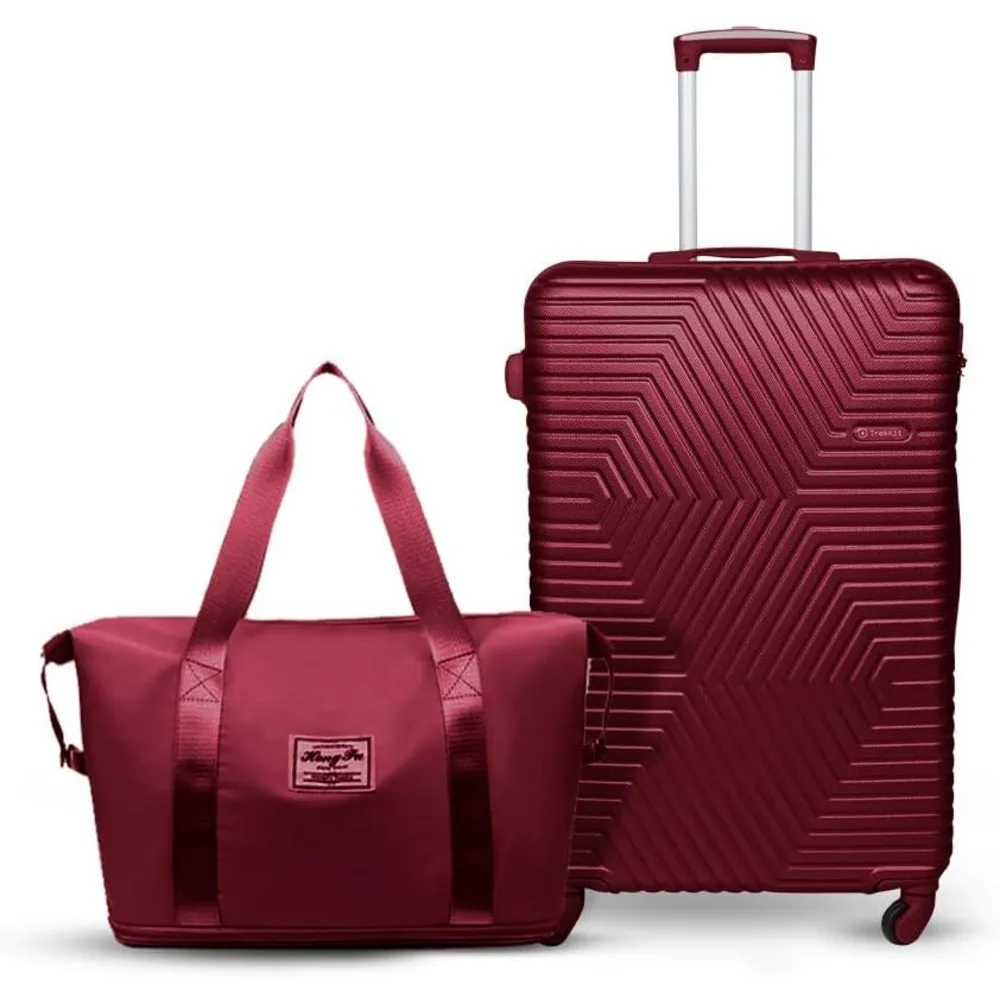 TrekKit Suitcase with Duffle Bag, 28-Inch ABS Hard-Shell Luggage, 4 Spinner Wheels, Combination Lock and Family Travel Storage, Red - D-JNX01-28-Red