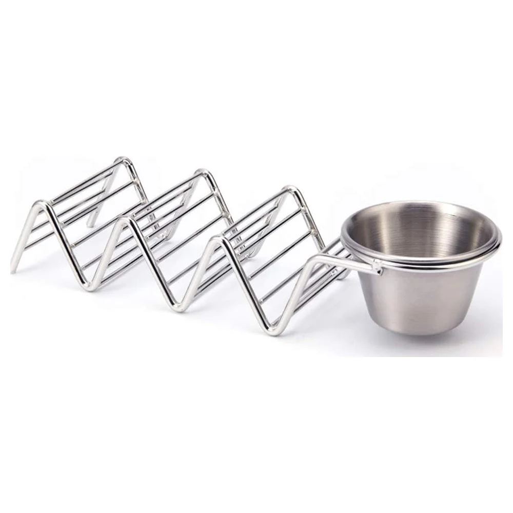 VOSAREA 304 Stainless Steel Taco Holder Stand with Salsa Cup, Wave Rack Holds 3 Taco Shells for Family Dinners, Parties and BBQ - Image 6