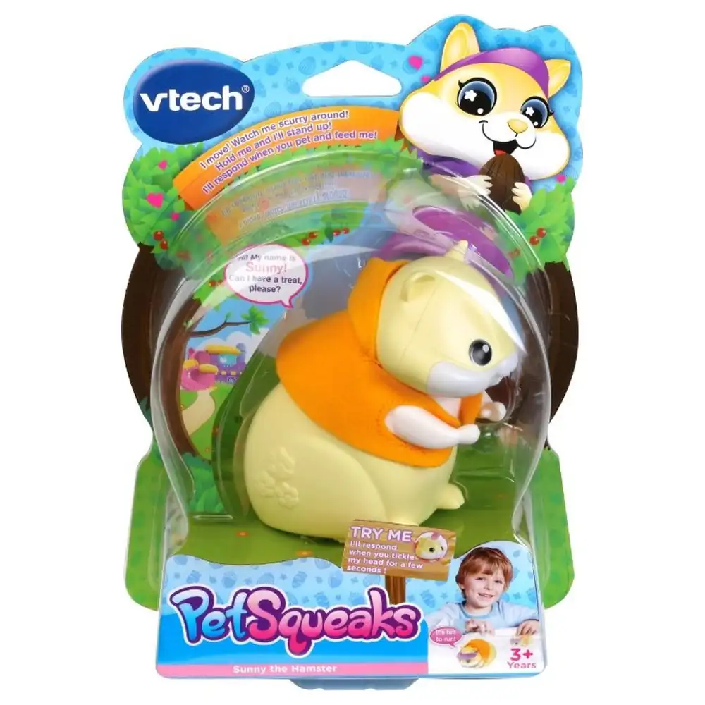 VTech PetSqueaks Sunny the Hamster Pocket-Size Robotic Pet with 3 Sensors, Scurrying Movement, Light-Up Cheeks and 3 Accessories - VT80-195663 - Image 5