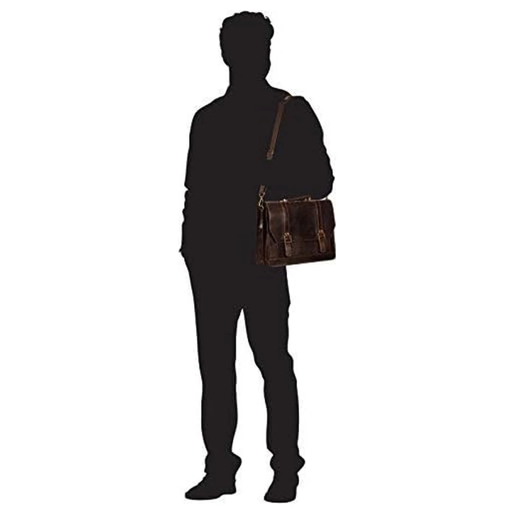 Wilsons Leather Rugged Flapover Briefcase in Dark Brown with Top Handle, Detachable Canvas Strap, Lock Closure and Organizer Panel - Image 2