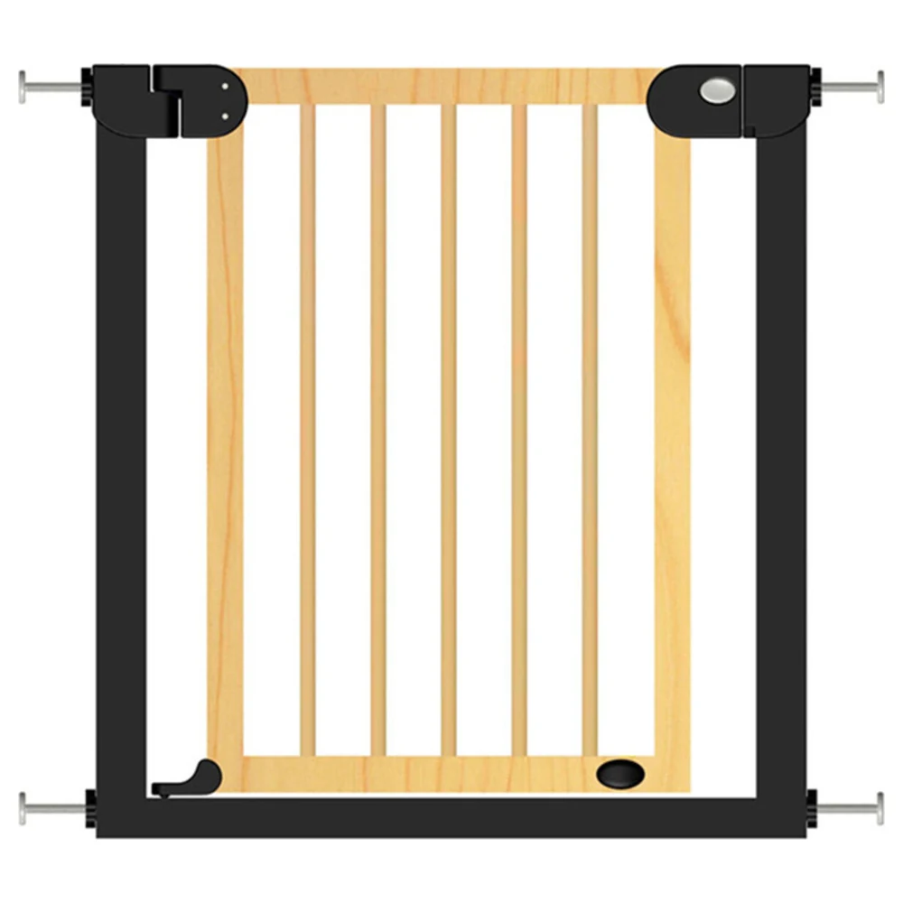 Baby Safe Pressure Mounted Wooden Safety Gate with 14cm Black Extension, Auto-Close, Two-Way Opening and Double Lock, Fits 76-97cm, Natural Wood - BS_CM_SGW14_NW