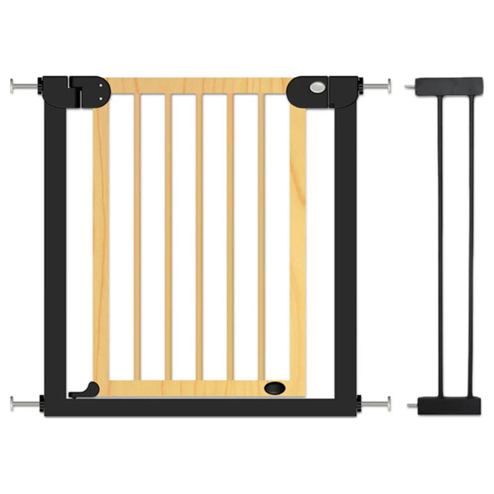 Baby Safe Pressure Mounted Wooden Safety Gate with 14cm Black Extension, Auto-Close, Two-Way Opening and Double Lock, Fits 76-97cm, Natural Wood - BS_CM_SGW14_NW - Image 2
