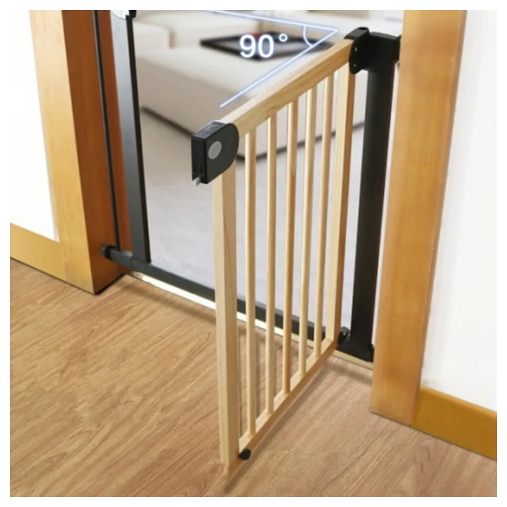 Baby Safe Pressure Mounted Wooden Safety Gate with 21cm Black Extension, Auto-Close Two-Way Opening, Fits 76-104cm Openings, Natural Wood - BS_CM_SGW21_NW - Image 4