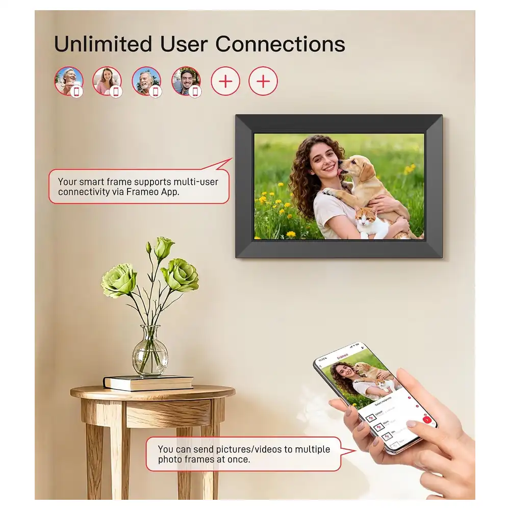 BIGASUO 10.1 Inch WiFi Digital Picture Frame with 1280x800 IPS Touch Screen, 32GB Memory, Auto-Rotate and Wall Mount, Share Photos and Videos via Frameo App - Image 8