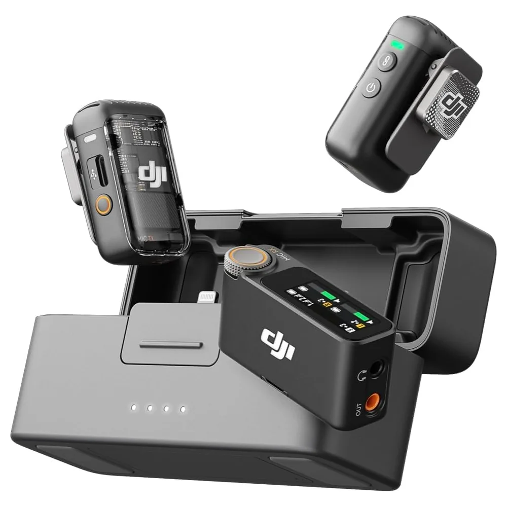 DJI Mic 2 Wireless Microphone Kit 2 TX + 1 RX + Charging Case, Intelligent Noise Cancelling, 32-bit Float Internal Recording, 250m Range, Shadow Black