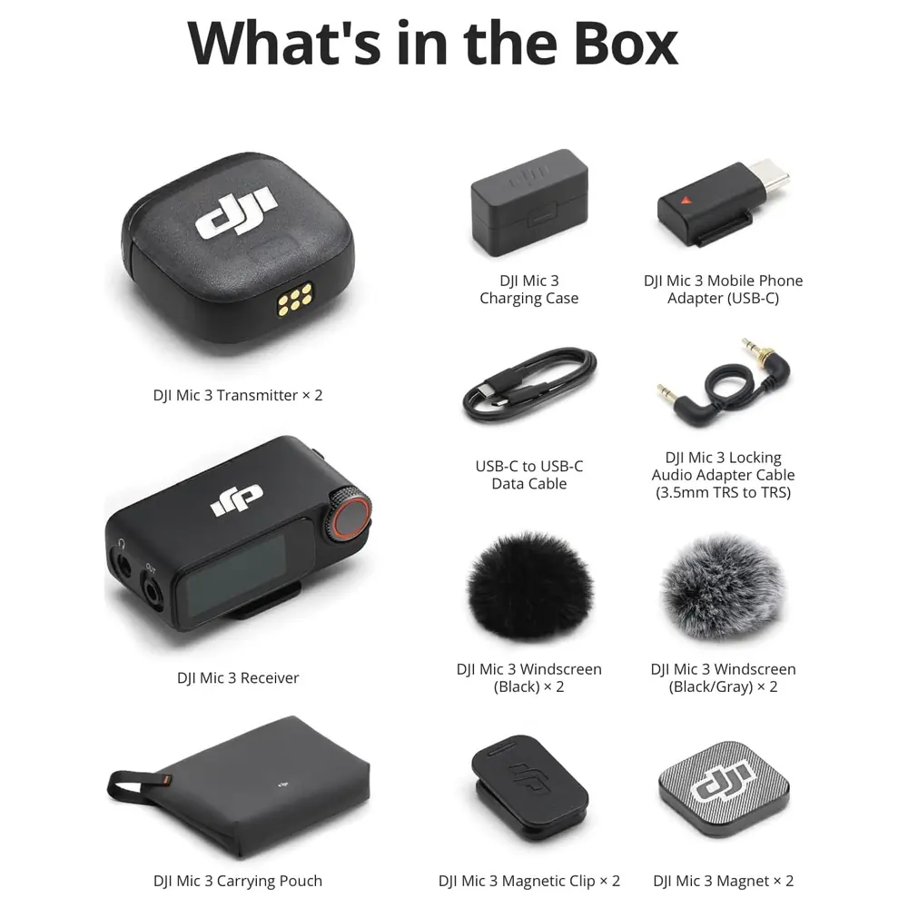 DJI Mic 3 Wireless Microphone with 2 Transmitters, 1 Receiver and Charging Case, Adaptive Gain Control, Dual-Band Anti-Interference, 32-bit Float Recording, 28h Use - Image 2