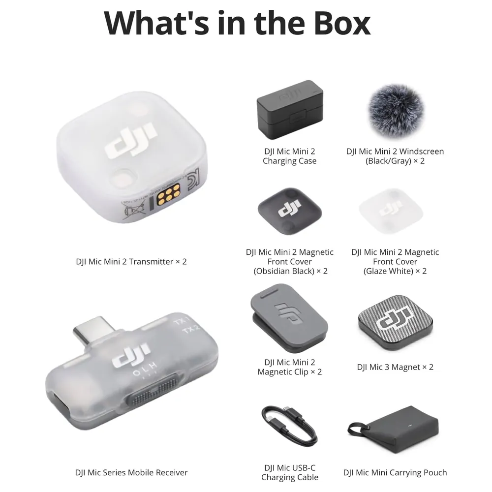 DJI Mic Mini 2 Wireless Microphone Kit with 2 Transmitters, Mobile Receiver and Charging Case for iPhone, Android, Tablet and PC, Noise Cancelling - Image 6