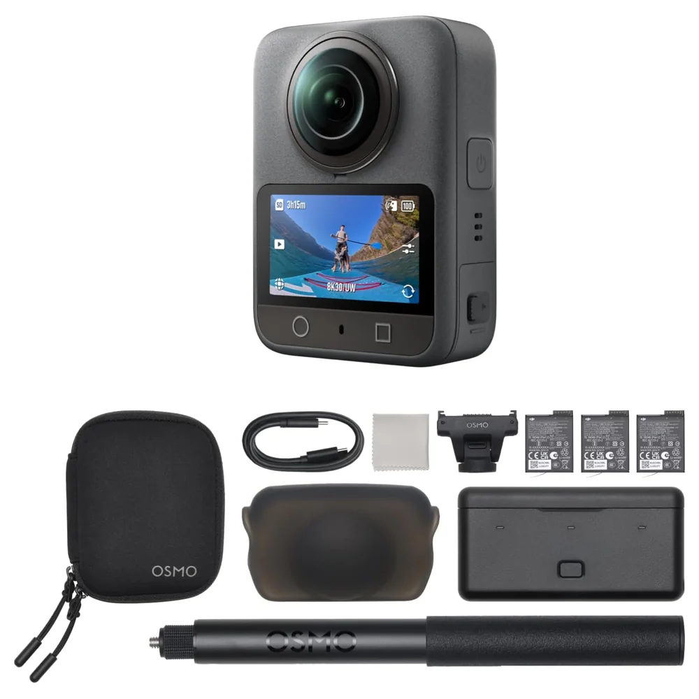 DJI Osmo 360 Adventure Combo 8K 360 Degree Camera with 1-Inch 360 Imaging, 3 Extreme Battery Plus, Battery Case and 1.2m Invisible Selfie Stick, Waterproof 10m