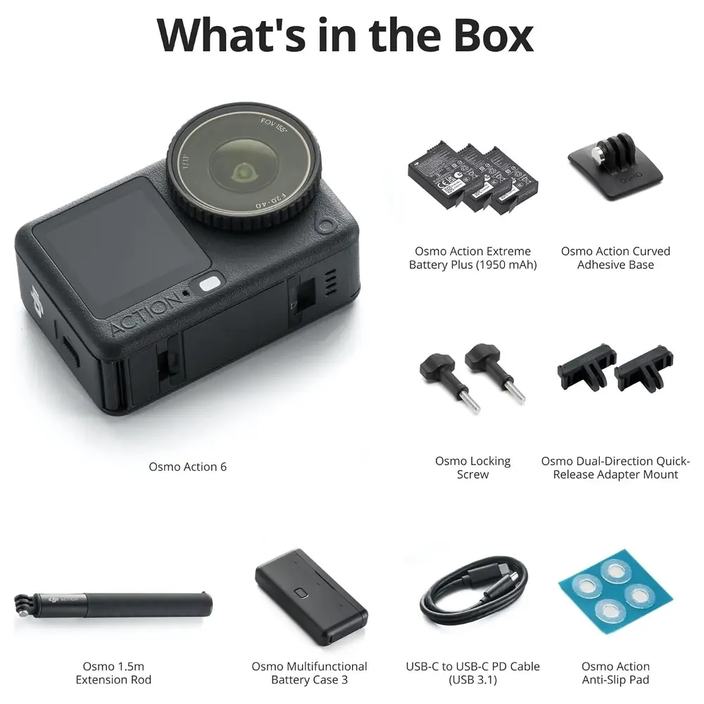 DJI Osmo Action 6 Adventure Combo 8K Action Camera, Large Square Sensor, F2.0-F4.0 Variable Aperture, 3 Extreme Battery Plus, Battery Case and 1.5m Extension Rod - Image 2