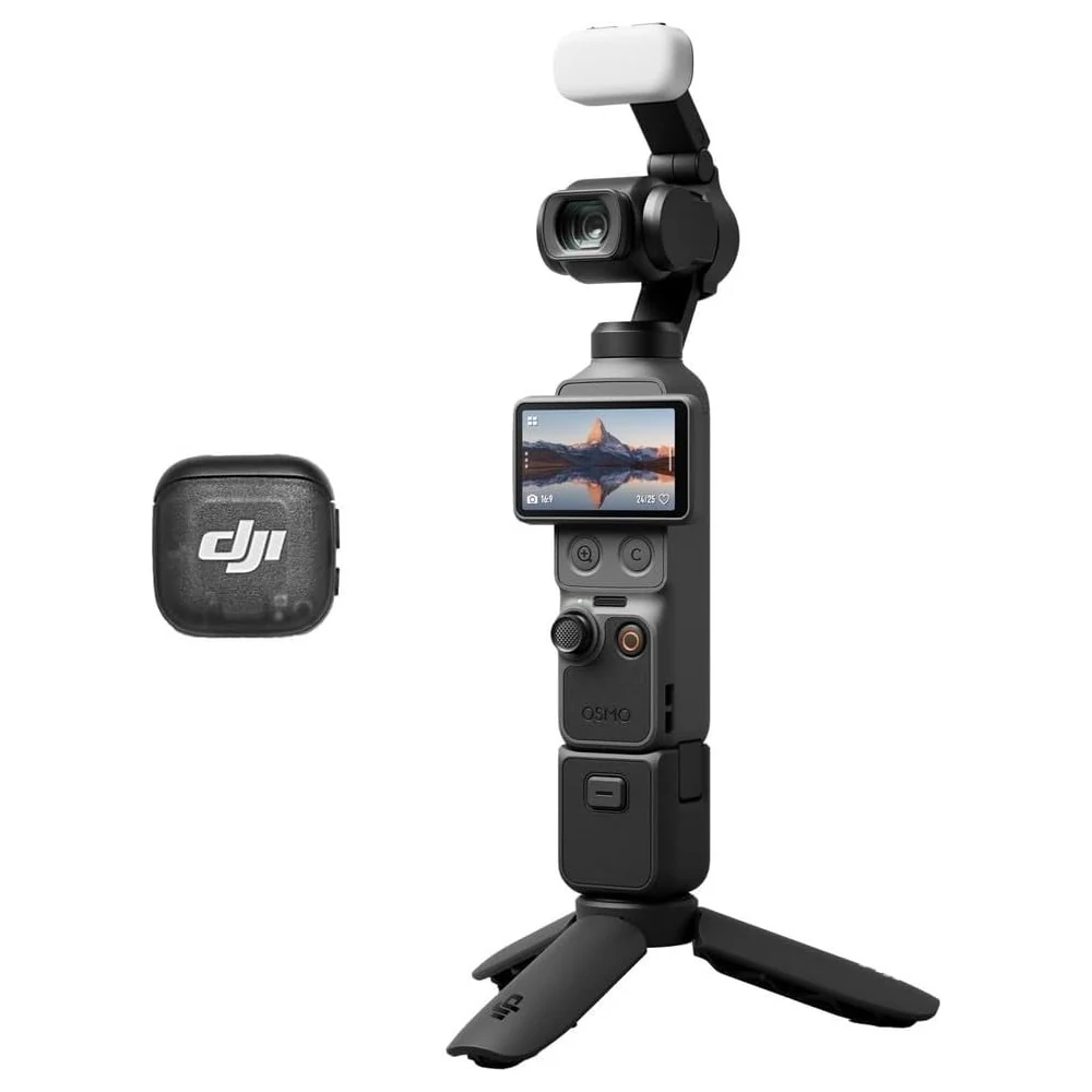 DJI Osmo Pocket 4 Creator Combo 3-Axis Gimbal Vlog Camera with 1-Inch CMOS, 4K 240fps Slow Motion, 2x Lossless Zoom, 107GB Built-In Storage and DJI Mic 3