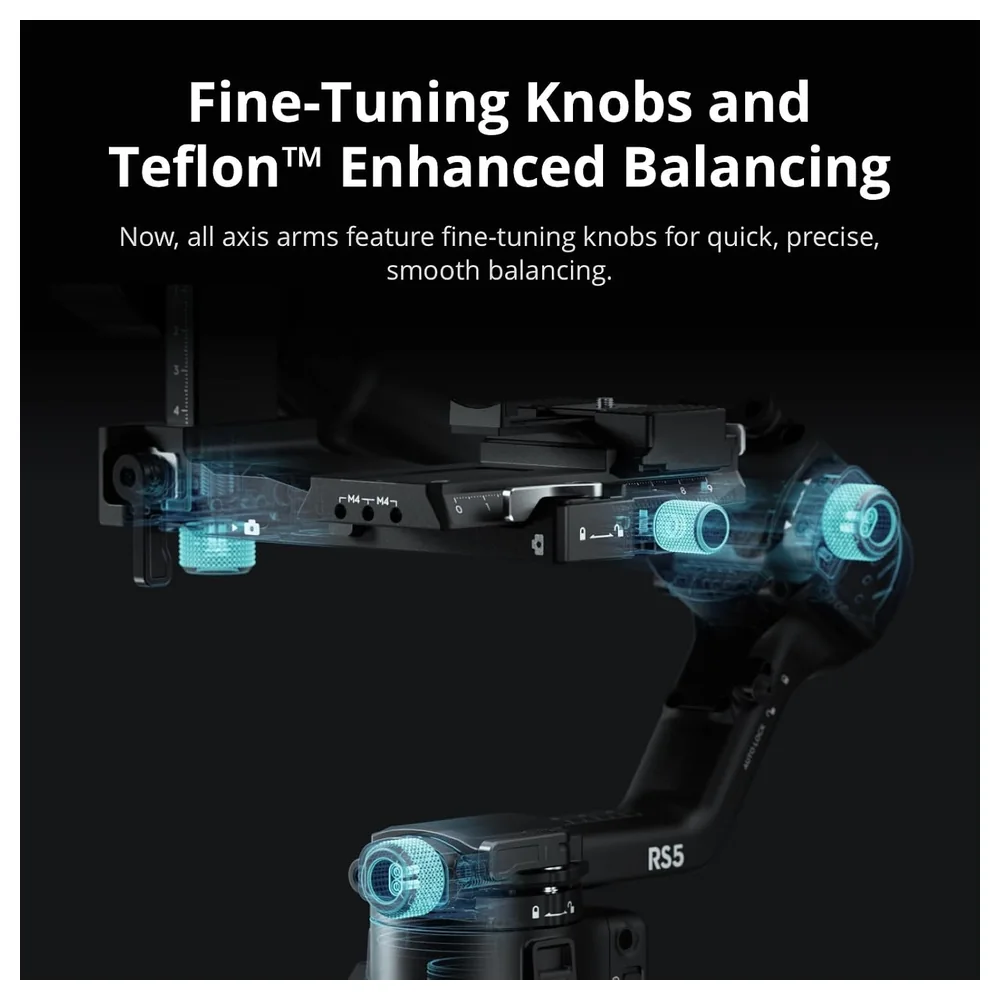 DJI RS 5 Camera Gimbal Stabilizer with 3kg Tested Payload, 2nd-Gen Automated Axis Locks, Fine-Tuning Knobs, Z-Axis Indicator, Quick-Open Tripod and BG33 Battery Grip - Image 3