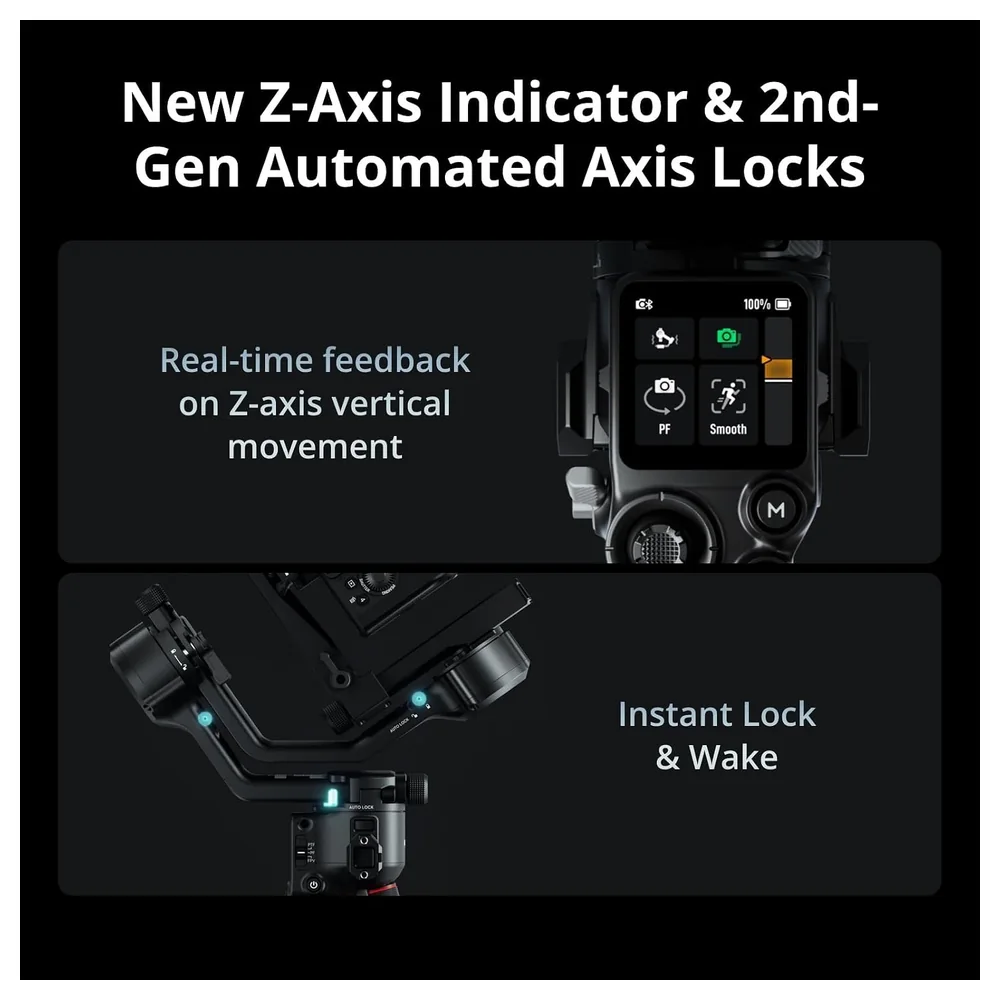 DJI RS 5 Camera Gimbal Stabilizer with 3kg Tested Payload, 2nd-Gen Automated Axis Locks, Fine-Tuning Knobs, Z-Axis Indicator, Quick-Open Tripod and BG33 Battery Grip - Image 4