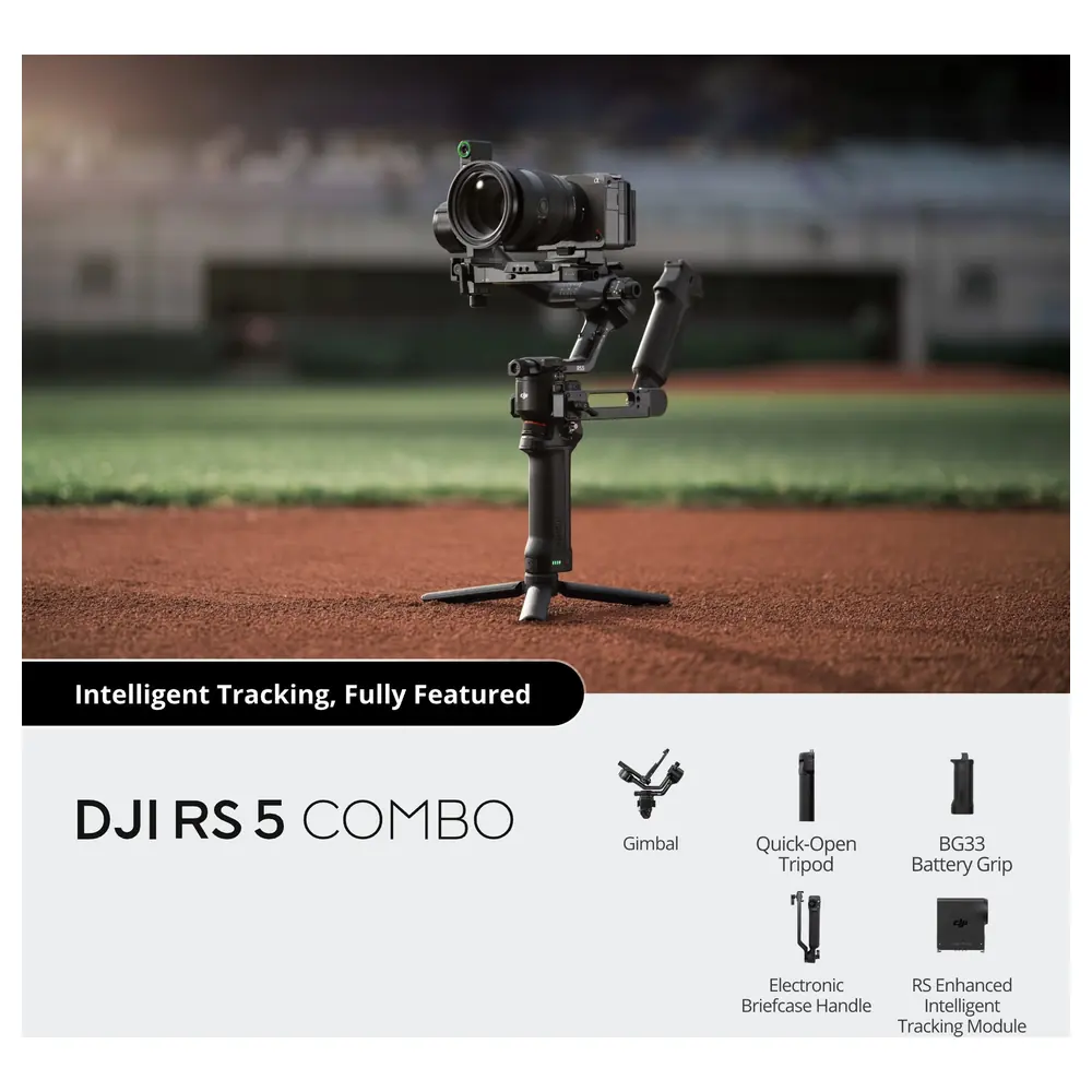 DJI RS 5 Combo 3-Axis Camera Gimbal Stabilizer with Enhanced Intelligent Tracking Module, Electronic Briefcase Handle, BG33 Battery Grip and Carrying Case - Image 6