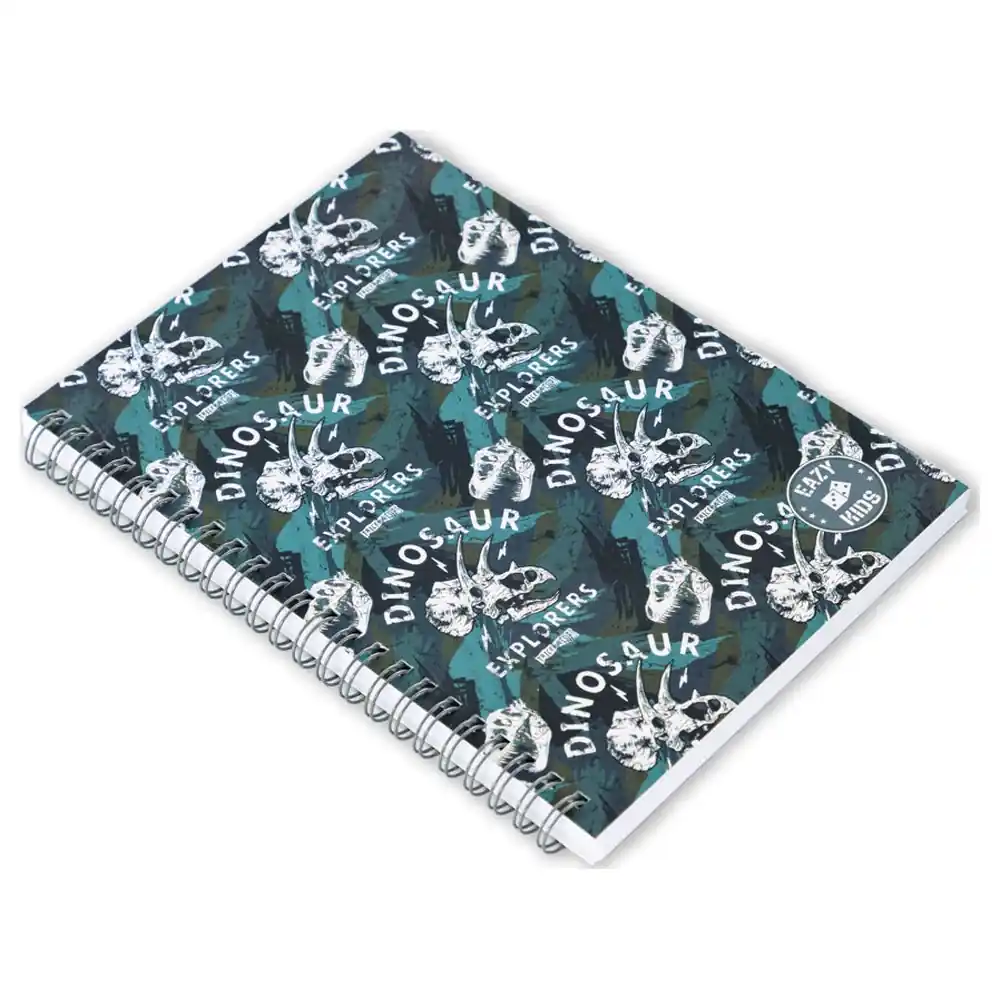 Eazy Kids Chasing Dreams Spiral Diary with Dinosaur Print Cover, 80 Ruled Pages, Metal Spiral Binding, Kids School Notebook and Journal - EZ_SD_CDGY