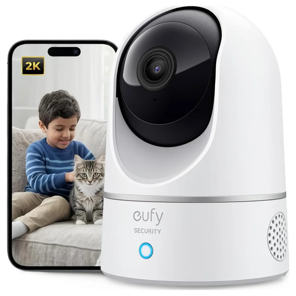 eufy Security 2K Indoor Cam Pan and Tilt with 360 Degree Coverage, Human and Pet AI, Motion Tracking, Night Vision, Two-Way Audio, Alexa and HomeKit Ready - T8410
