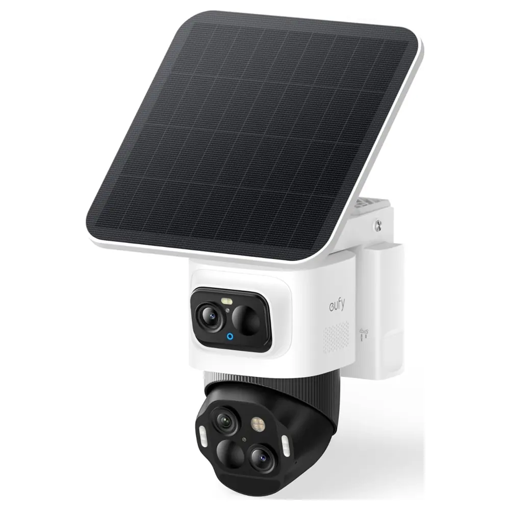 eufy Security eufyCam S4 Solar Wireless Outdoor Security Camera with Triple-Lens 4K Bullet and 2K Pan-Tilt-Zoom, 8x Hybrid Zoom, Auto Tracking and 32GB Storage - T8172