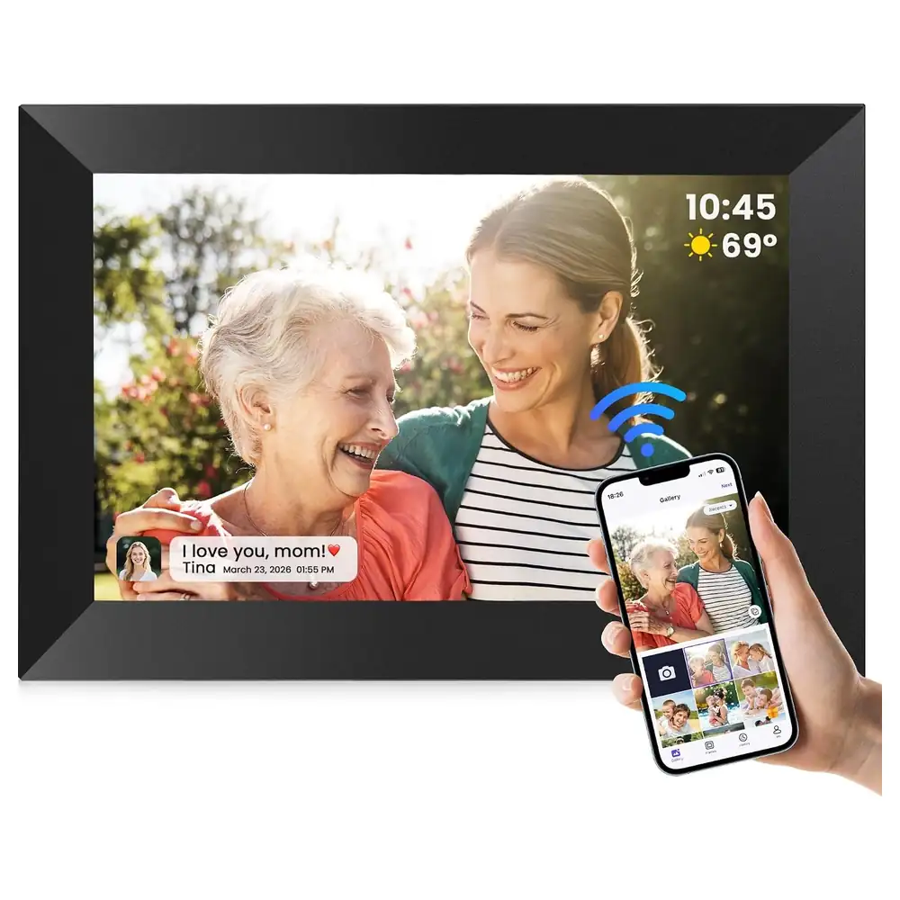 FANGOR 10.1 Inch WiFi Digital Picture Frame with 1280x800 HD IPS Touch Screen, 32GB Storage, Uhale App Sharing, Auto-Rotate and Wall Mount