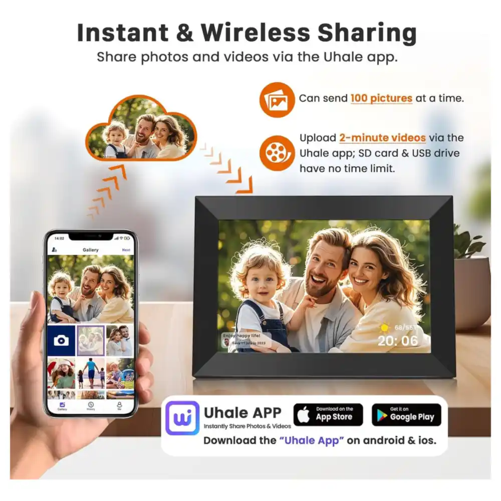 FANGOR 10.1 Inch WiFi Digital Picture Frame with 1280x800 HD IPS Touch Screen, 32GB Storage, Uhale App Sharing, Auto-Rotate and Wall Mount - Image 6