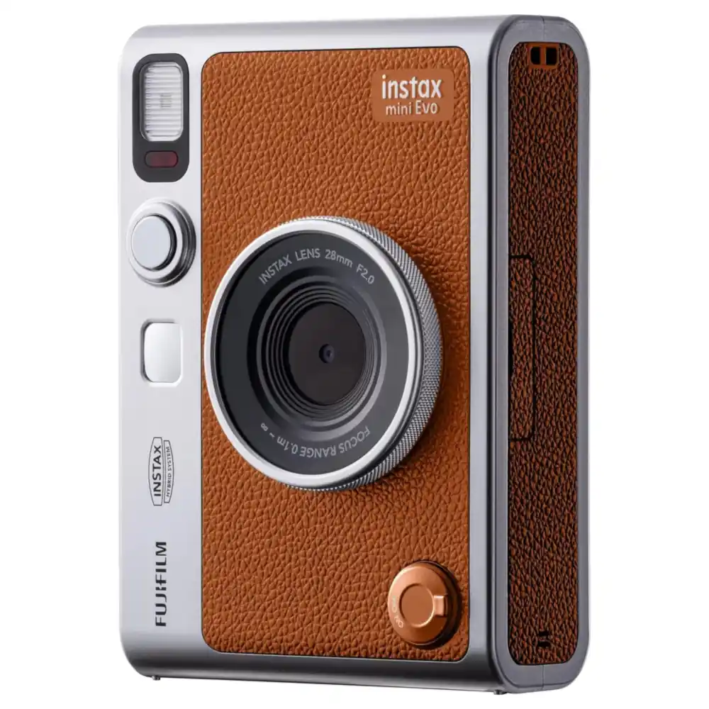 FUJIFILM instax mini Evo Hybrid Instant Camera Brown with 100 Lens and Film Effects, 3.0 Inch LCD, Smartphone Printing and Remote Shooting via Bluetooth - FI038