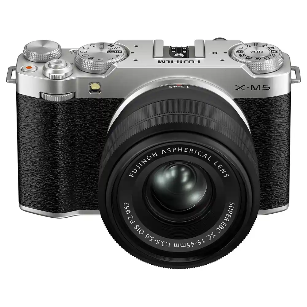 Fujifilm X-M5 Mirrorless Camera with XC15-45mm F3.5-5.6 OIS PZ Lens Kit, 26.1MP X-Trans CMOS 4 Sensor, Film Simulation Dial and Vari-Angle Touchscreen, Silver - X-M5