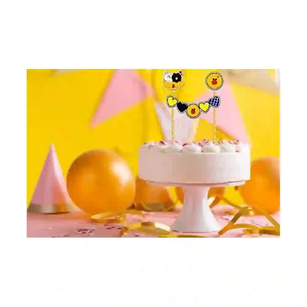 GulfDealz Birthday Cake Topper with Heart Garland and Cute Duck and Bear Character Signs Pre Assembled Paper Cake Decoration on Striped Sticks Multicolour - Image 3