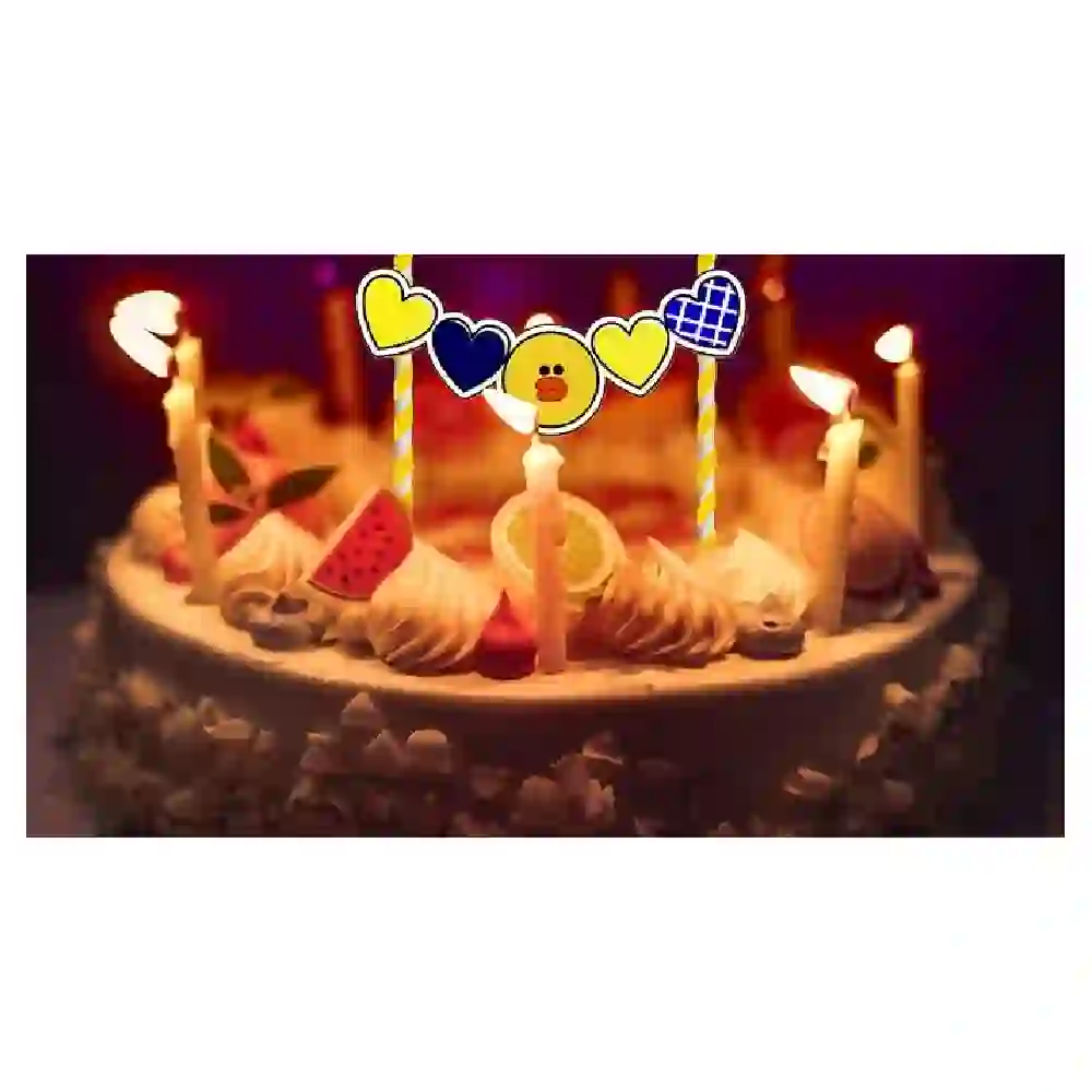 GulfDealz Birthday Cake Topper with Heart Garland and Cute Duck and Bear Character Signs Pre Assembled Paper Cake Decoration on Striped Sticks Multicolour - Image 4