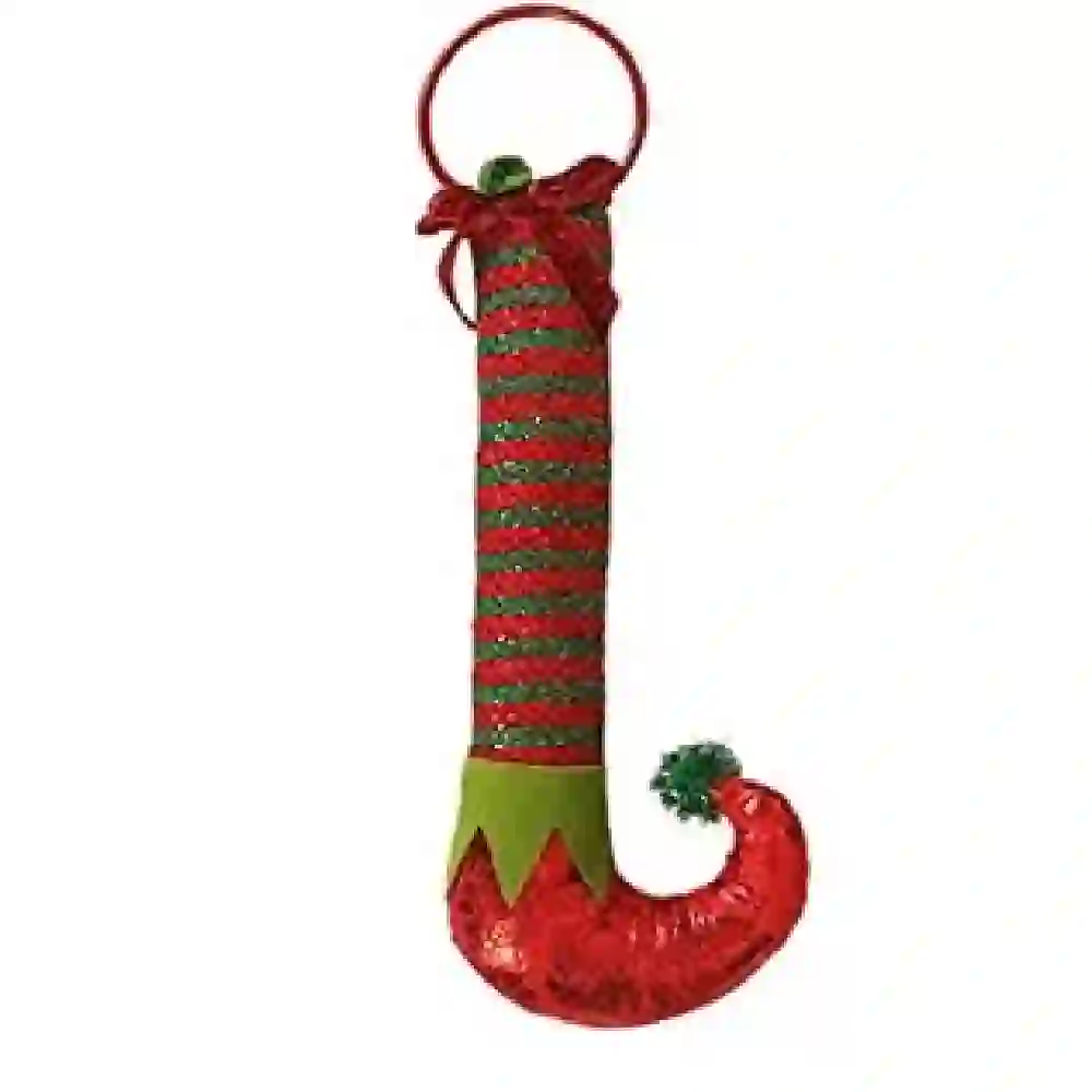 GulfDealz Christmas Elf Leg Hanging Ornament Plush Stuffed Striped Elf Shoe with Jingle Bell and Bow Cotton and Felt Xmas Tree Decoration