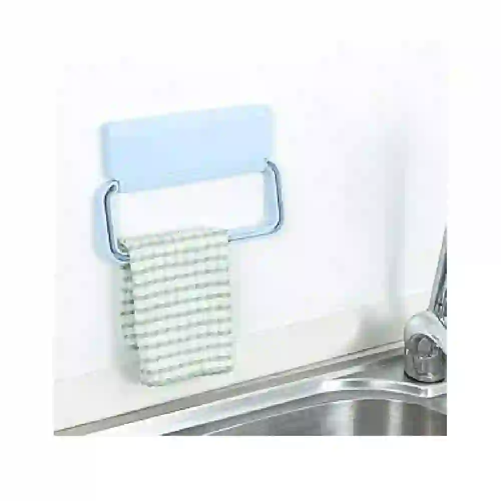 GulfDealz Over the Door Cabinet Hanging Rack for Garbage Bags and Towels No Drill Multi Purpose Kitchen and Bathroom Holder Plastic Blue
