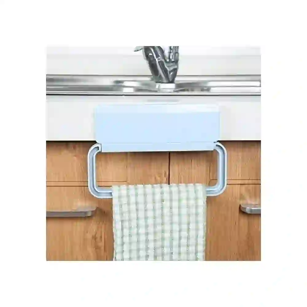 GulfDealz Over the Door Cabinet Hanging Rack for Garbage Bags and Towels No Drill Multi Purpose Kitchen and Bathroom Holder Plastic Blue - Image 3