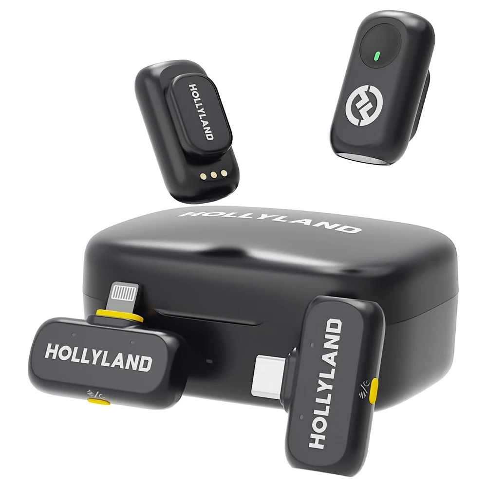 Hollyland LARK A1 Combo Wireless Lavalier Microphone with USB-C and Lightning Receivers, Charging Case, 3-Level Noise Cancellation and 200m Range, Black